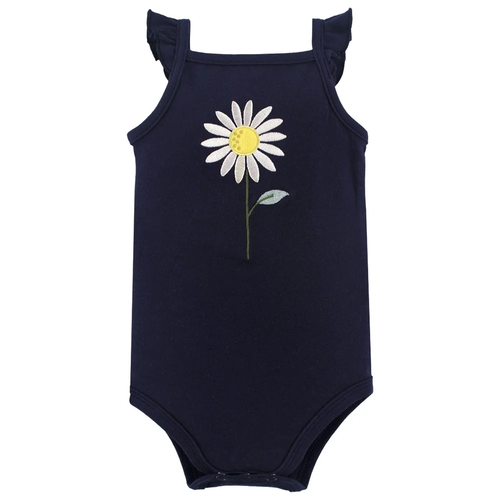 NWT Hudson Baby Navy and Yellow Daisy Bodysuit Set 100% Cotton 5pc 0-3M